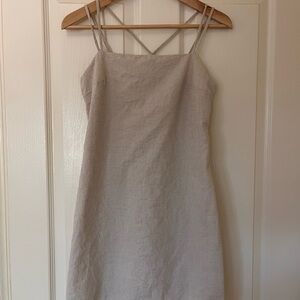 H&M Beige Linen Blend Cross Back Mini Dress - Size Small
